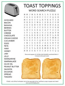 Toast Toppings Word Search Puzzle