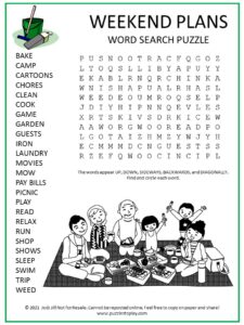 Weekend Plans Word Search Puzzle
