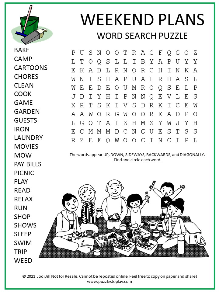 Weekend Plans Word Search Puzzle - Puzzles to Play