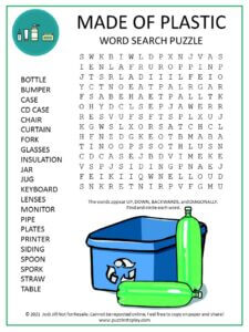 Made of plastic Word Search Puzzle