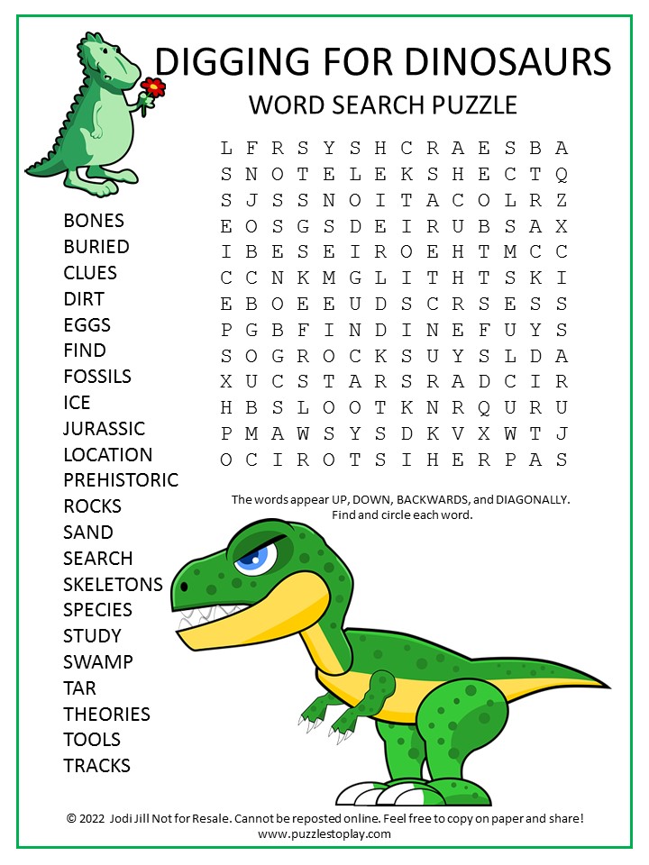 Digging for Dinosaurs Word Search Puzzle