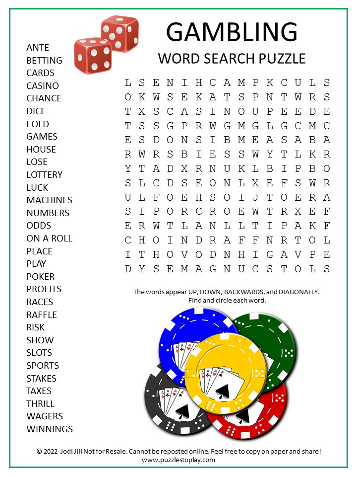 Gambling Word Search Puzzle Photo
