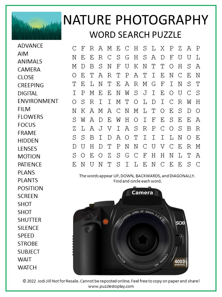 Nature Photography Word Search Puzzle