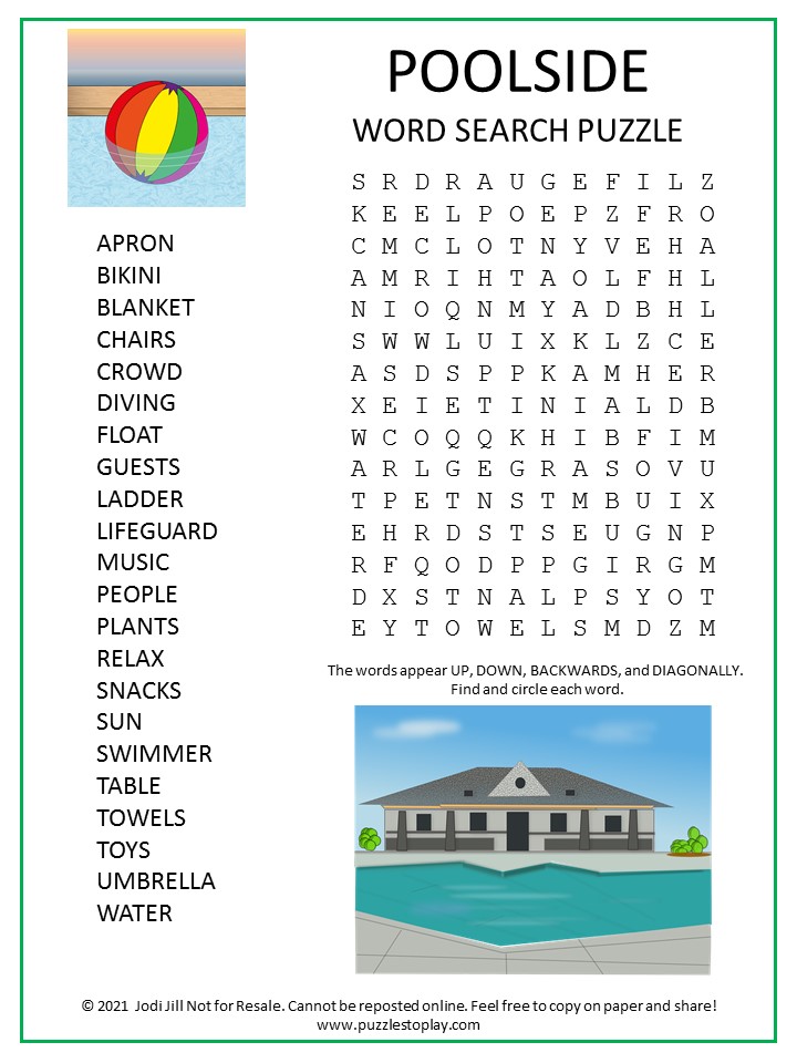 Poolside Word Search Puzzle