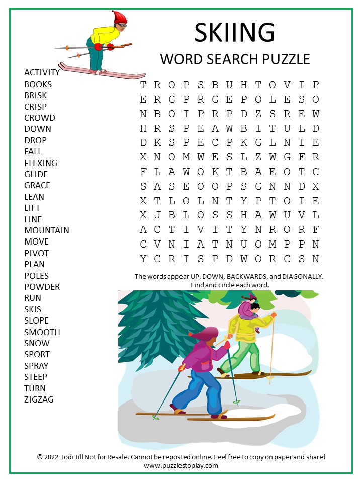 Skiing Word Search Puzzle