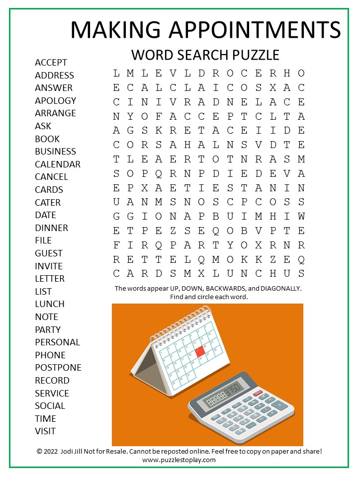 Appointments Word Search Puzzle