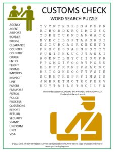 Customs Check Word Search Puzzle