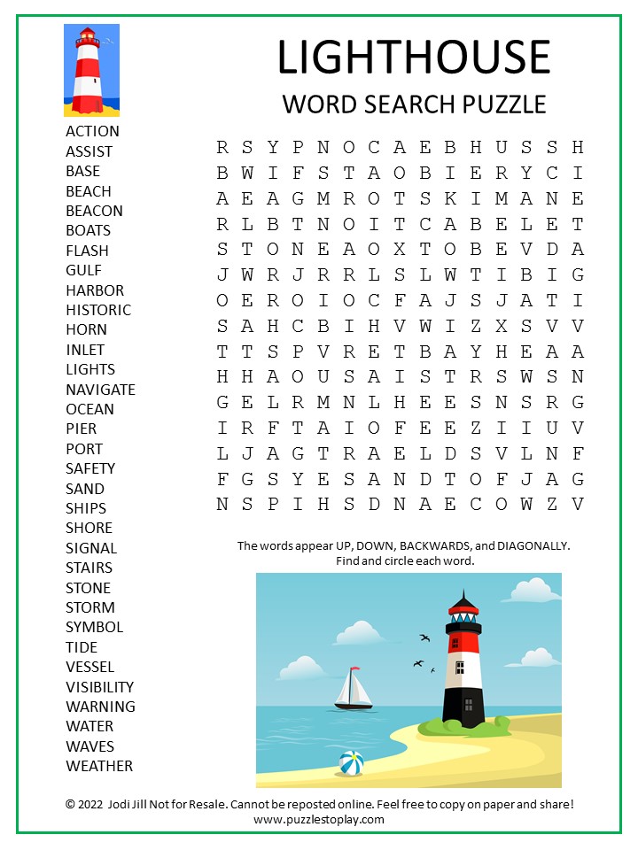 Lighthouse Word Search Puzzle Puzzles To Play