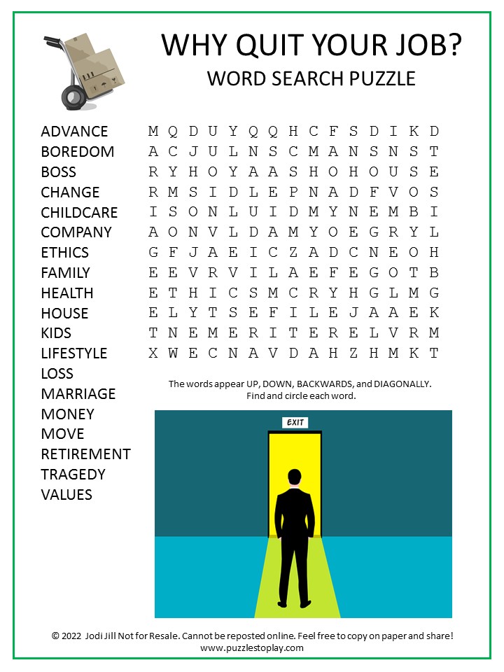 Quit Your Job Word Search Puzzle