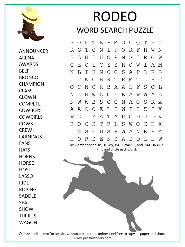 Rodeo Word Search Puzzle