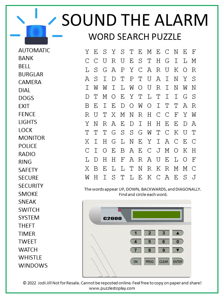 Sound the Alarm Word Search Puzzle