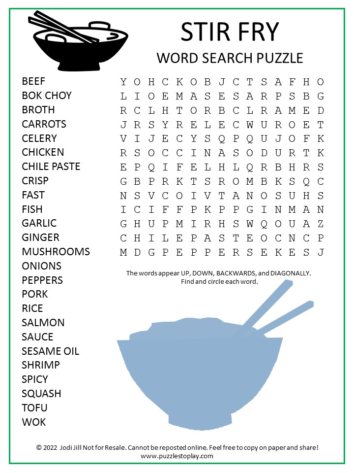 stir fry word search puzzle puzzles to play