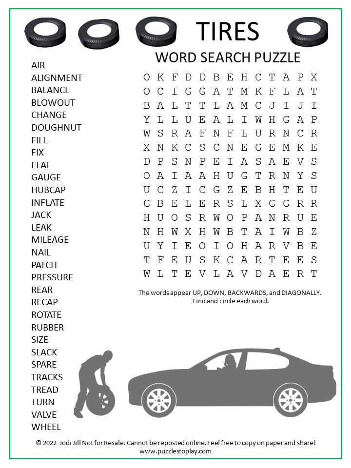 Tires Word Search Puzzle