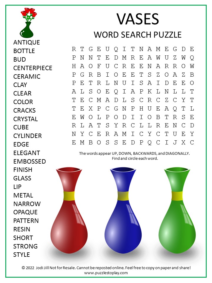 Vases Word Search Puzzle