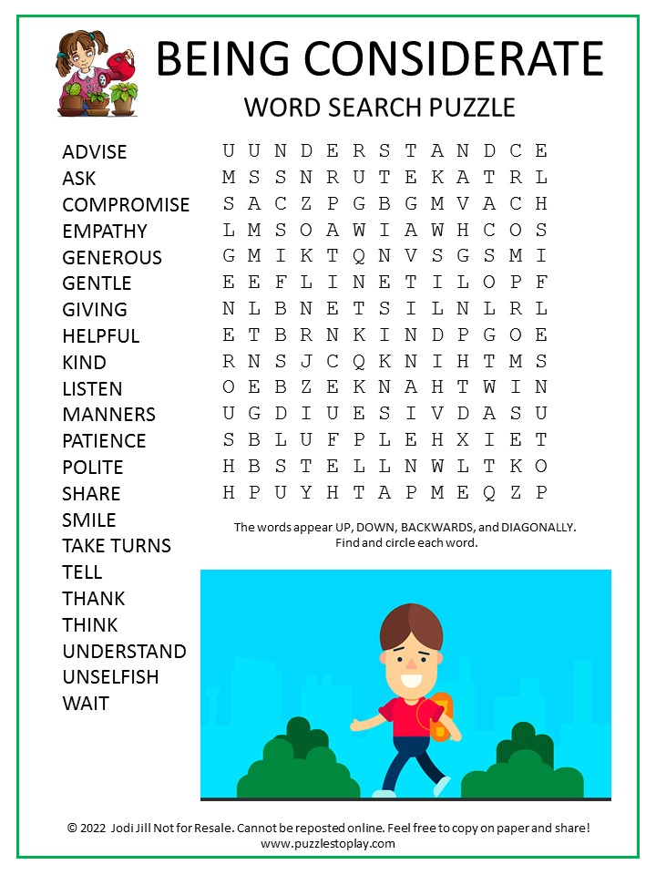Being Considerate Word Search Puzzle