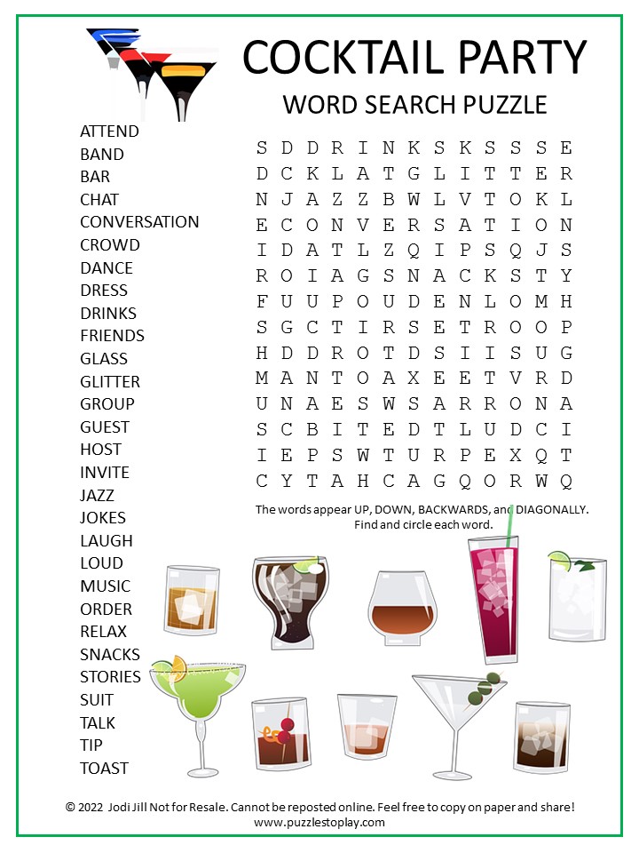 Cocktail Party Word Search Puzzle