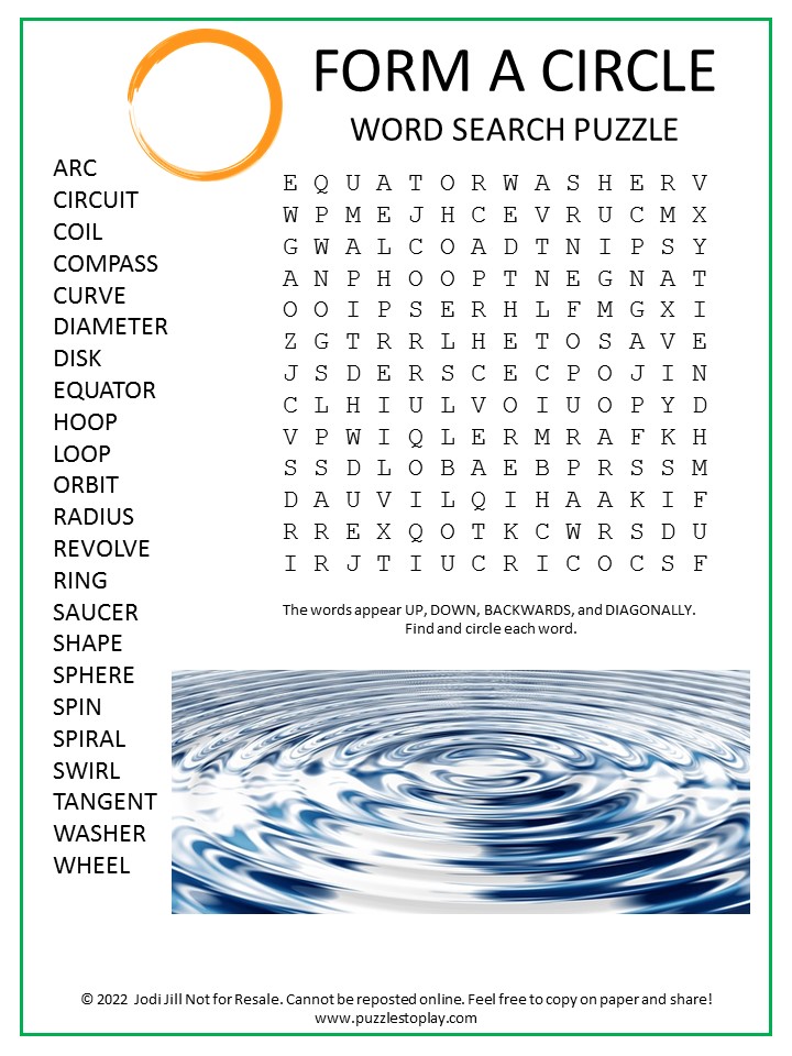 Form a Circle Word Search Puzzle - Puzzles to Play