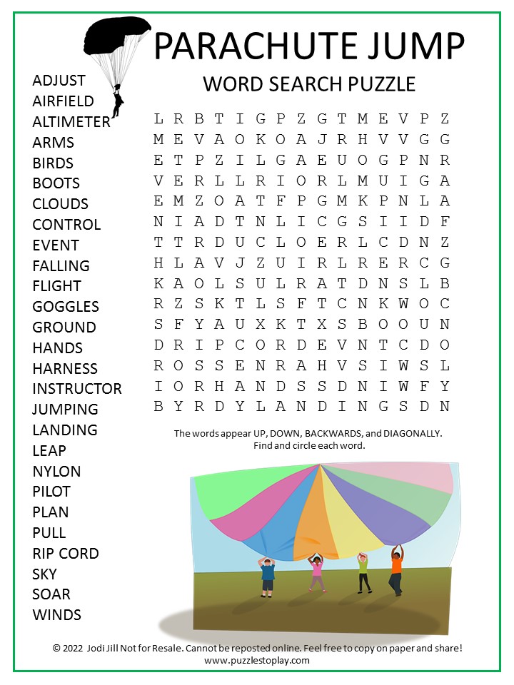 Parachute Jump Word Search