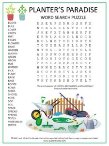Planter's Paradise Word Search Puzzle