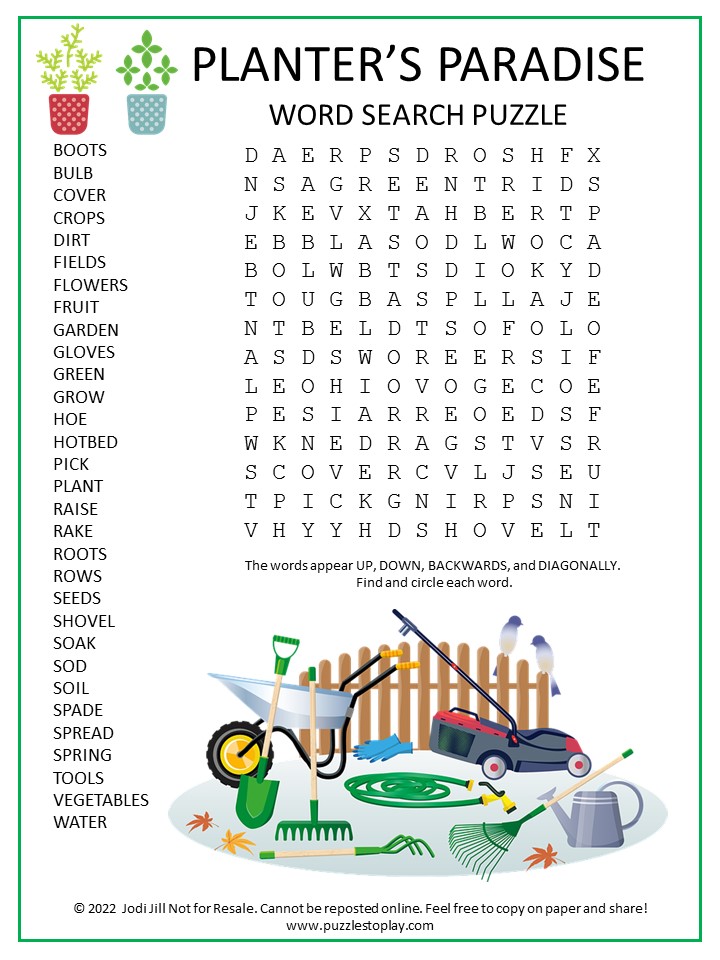 Planters Paradise Word Search Puzzle