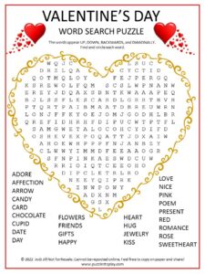 Valentine's Day Heart Word Search Puzzle Game