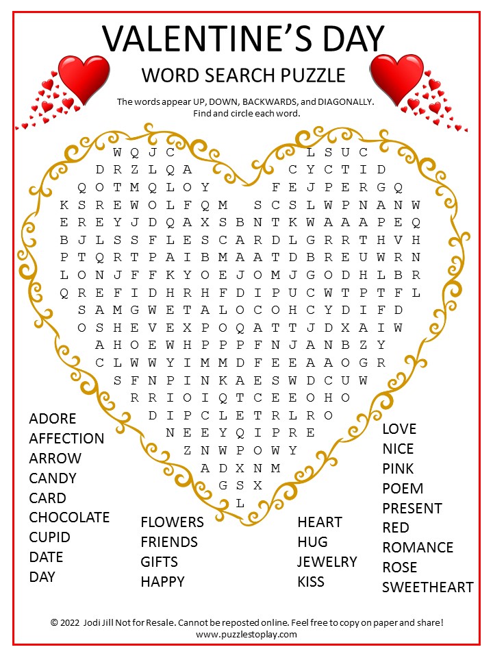 Valentine's Day Word Search Puzzle Puzzles to Play