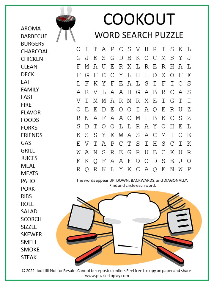 Cookout Word Search Puzzle