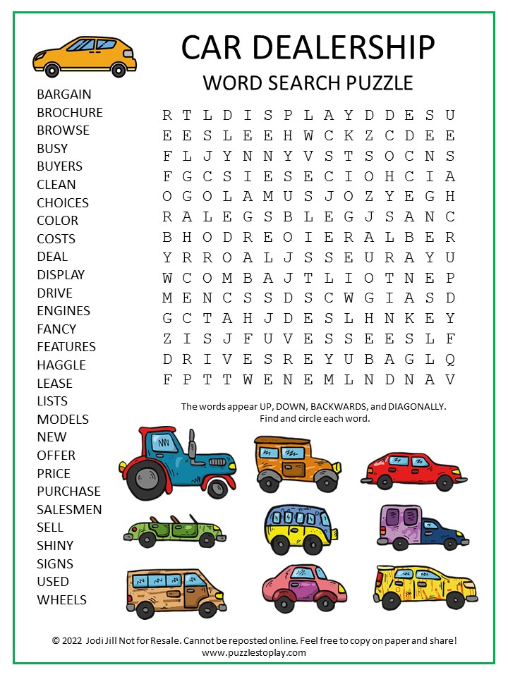 Dealership Word Search Puzzle