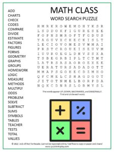Math Class Word Search Puzzle