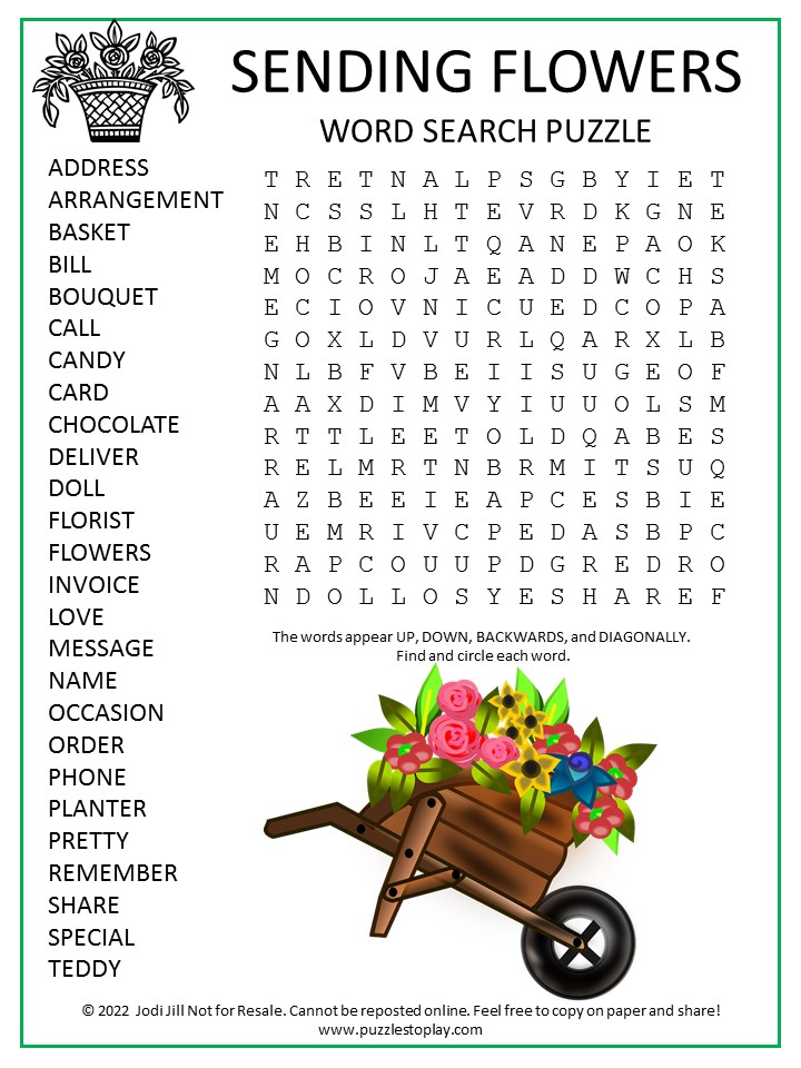 Sending Flowers Word Search Puzzle