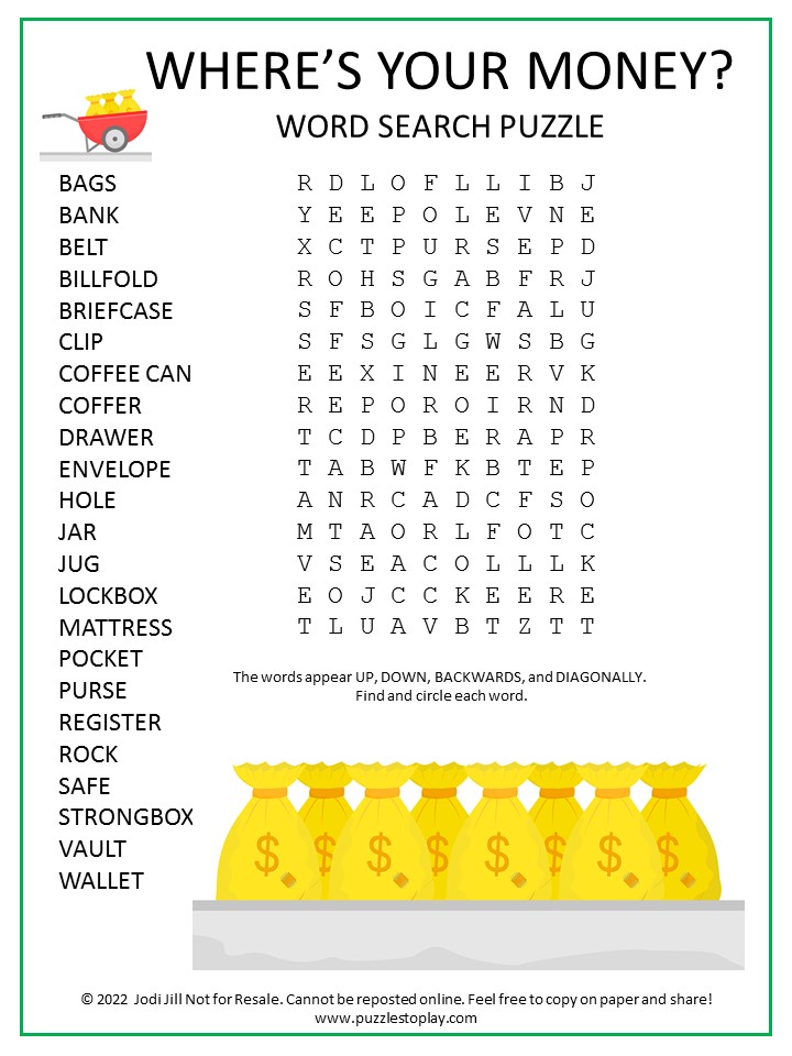 Where is the Money Word Search Puzzle