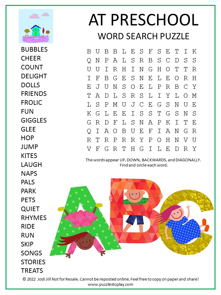 At Preschool Word Search Puzzle