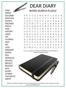 Dear Diary Word Search Puzzle