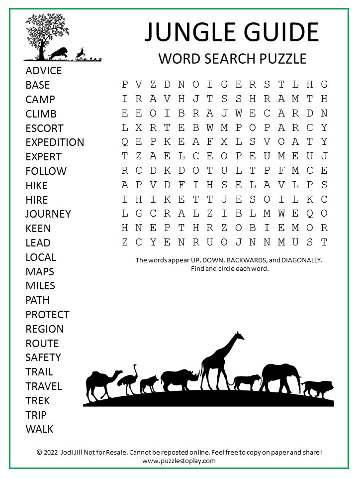 Jungle Guide Word Search Puzzle