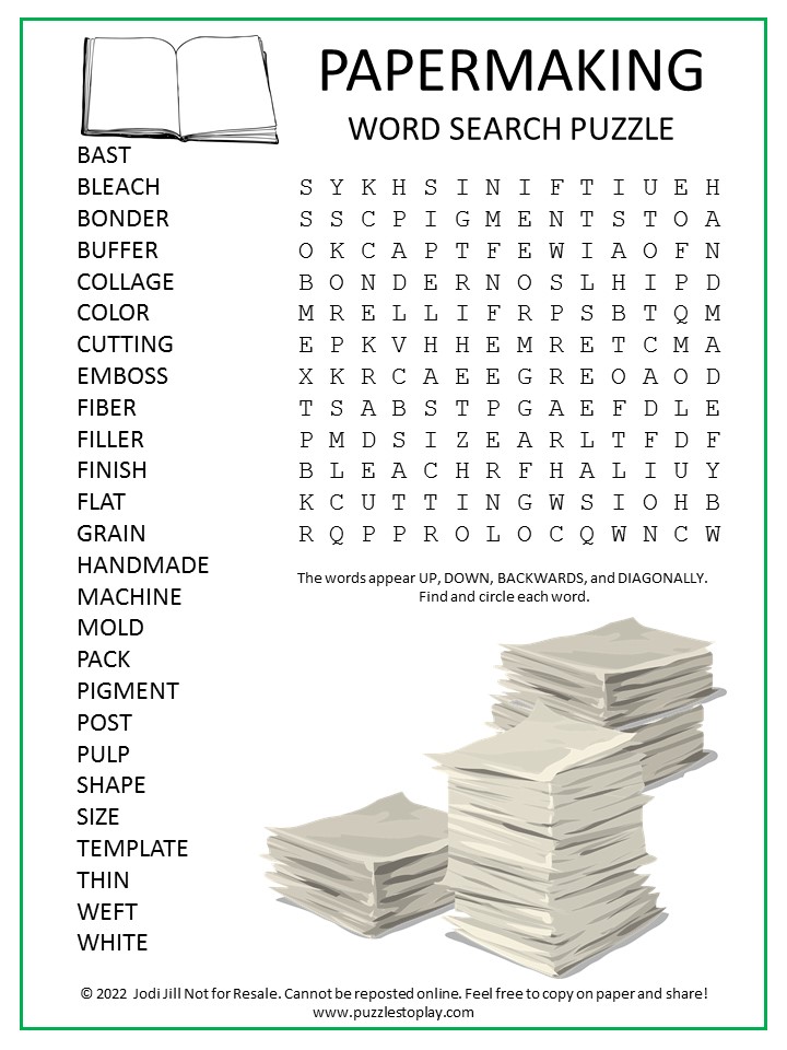 Papermaking Word Search Puzzle - Puzzles to Play