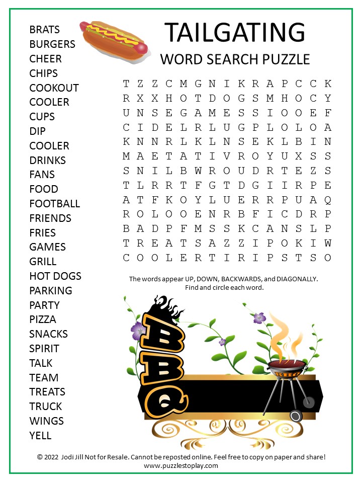 Tailgating Word Search Puzzle - Puzzles to Play