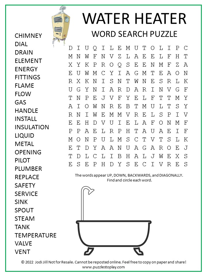 Water Heater Word Search Puzzle