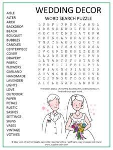 Wedding Decor Word Search Puzzle