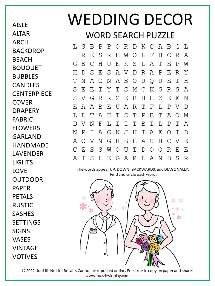 Wedding Decor Word Search Puzzle
