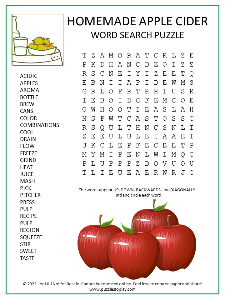 Apple Cider Word Search Puzzle