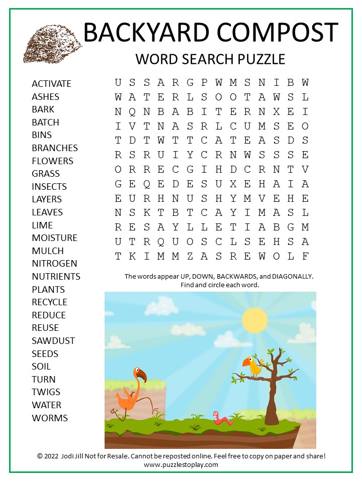 Backyard Compost Word Search Puzzle