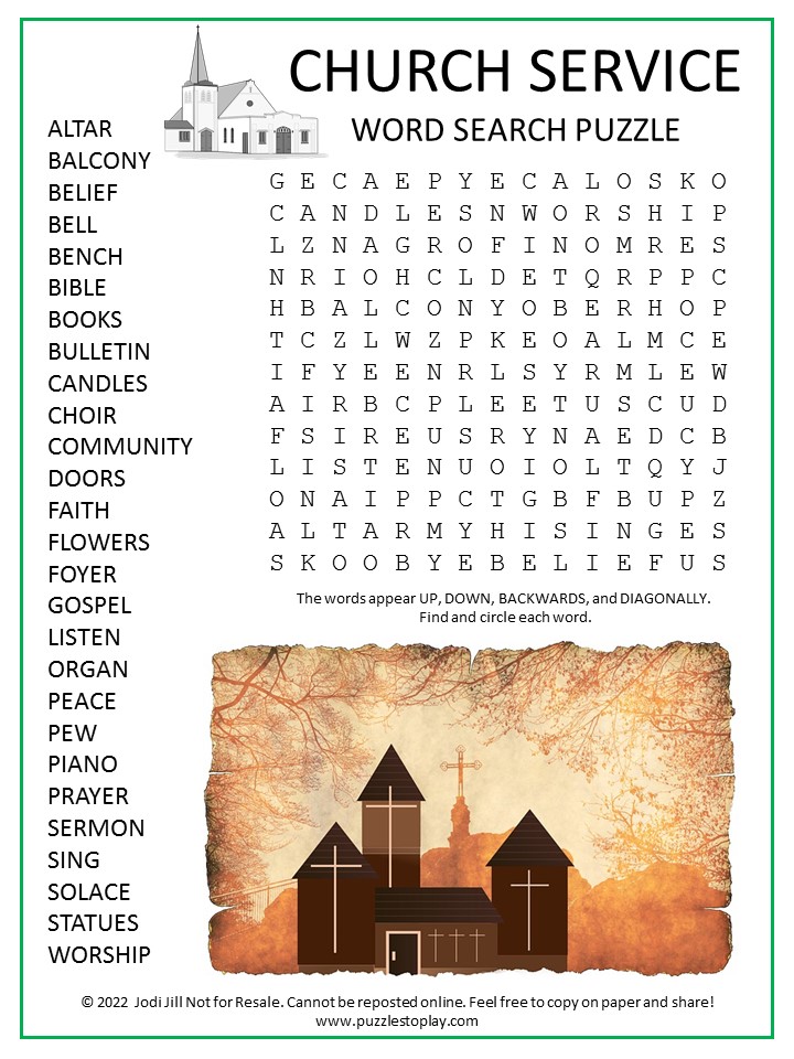 Church Service Word Search