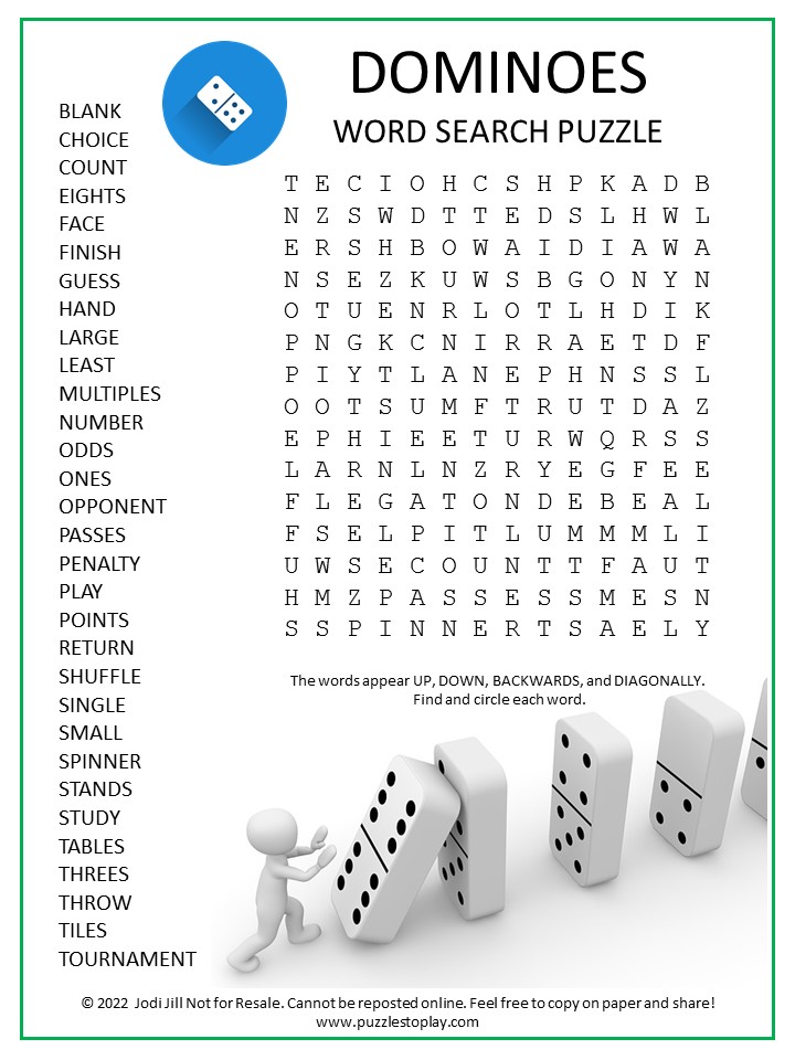 Dominoes Word Search