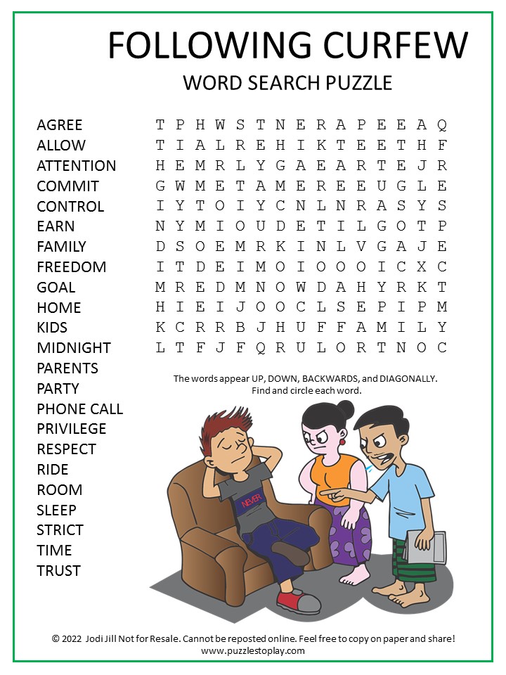 Following Curfew Word Search Puzzle