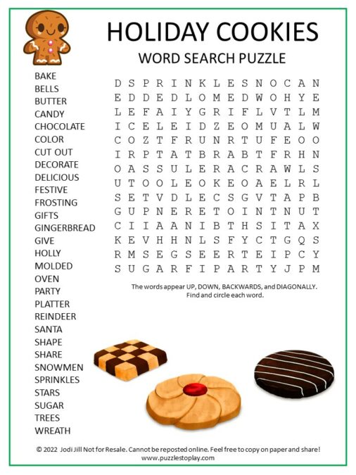 Holiday Cookies Word Search Puzzle - Puzzles to Play