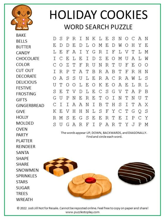 Holiday Cookies Word Search Puzzle Puzzles To Play