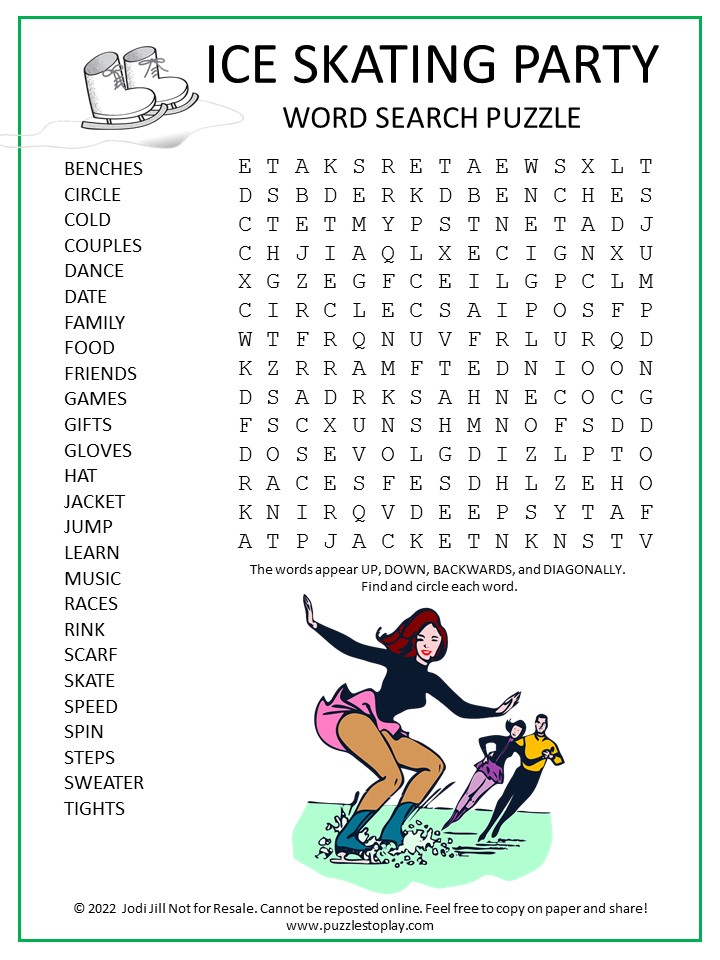 Ice Skating Party Word Search Puzzle