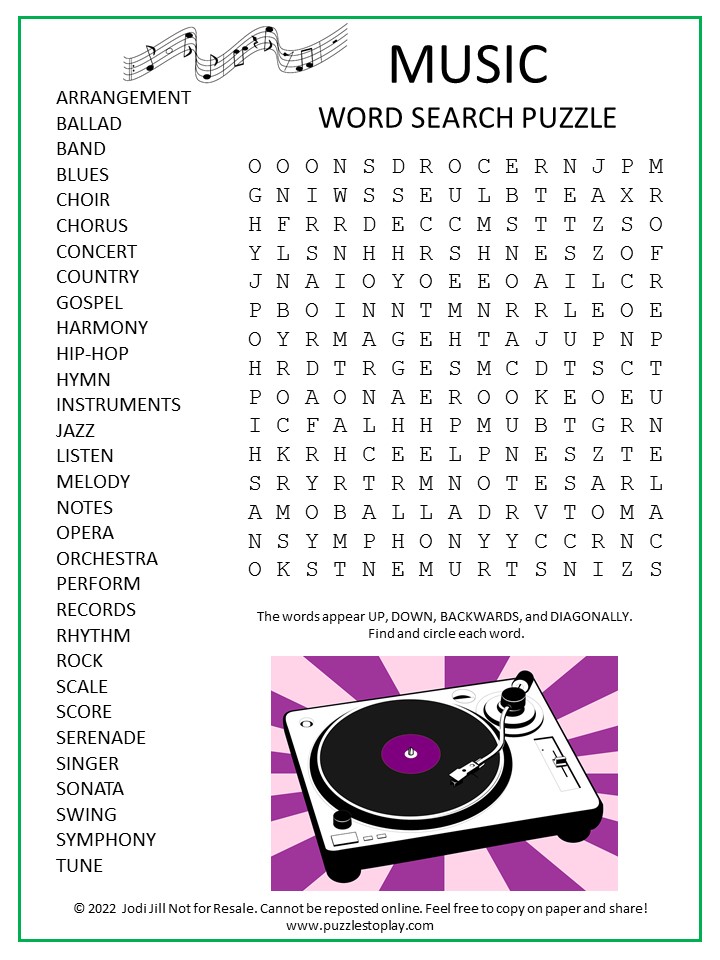 Music Word Search Puzzle - Puzzles to Play