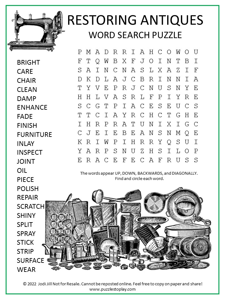 Restoring Antiques Word Search Puzzle