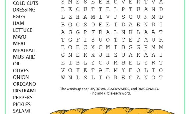 Submarine Sandwich Word Search Puzzle